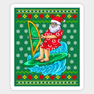 Wind Surf Santa Claus Ugly Christmas Sweater Magnet